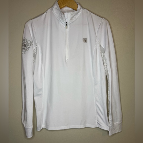 Romfh Tops - Romfh Equestrian Quarter Zip Top Medium White Lace Panel Riding Shirt
